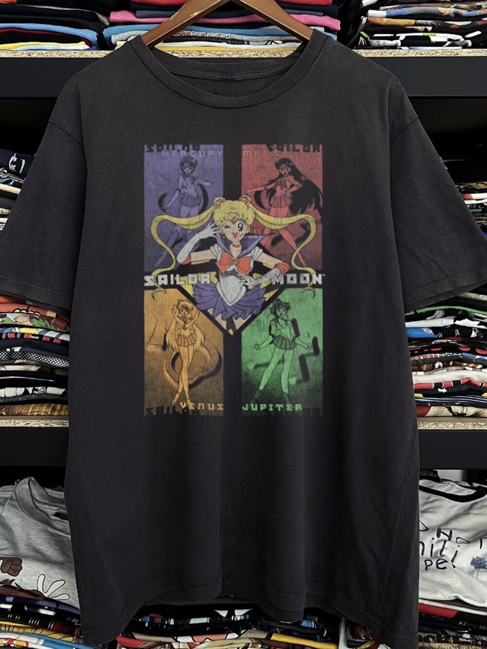 Rare Sailor Moon Grid Washed Black Tee